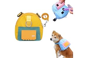 Yealay Puppy Dog Saddlebag Outdoor Dog Poop Bag Dispenser Treat Pouch, Dog Saddle Bag Backpack Harness with Lead D-Ring, Small Dogs to Wear Saddle Bags for Hiking Travel Camping Training