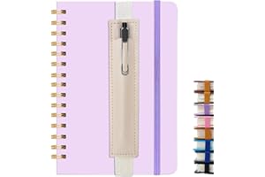 DWIYITTN A5 Spiral Notebook and Pen Set, 160 Lined Pages Purple Faux Leather Hardback Wirebound Notebook A5 with Detachable Pen Holder and Pen for School College Work Home Writing Note Taking