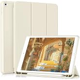 iPad 9th/8th/7th Generation Case with Pencil Holder 10.2 Inch 2021/2020/2019 Model Ultra Thin TPU Protective Case with Stand for iPad 10.2 inch Auto Wake/Sleep Cream White