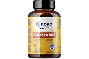 KINOKO LIFE Lievito di RISO ROSSO Fermentato con Monacolina K 30 mg di coenzima Q10 (ubichinone) | POLICOSANOLO | Aglio Nero | Bergamotto | Ottacosanolo | 120 Capsule Vegan .Senza magnesio stearato
