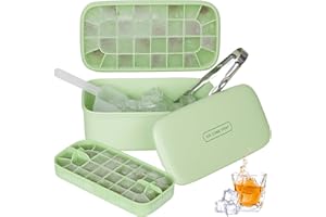 GUYUWE Foremka na kostki lodu z pokrywką, dwuwarstwowa, silikonowa forma do kostek lodu, pojemnik na kostki lodu z tworzywa sztucznego-GREEN