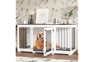 DEZAGCE Cage pour Chien d'Intérieur - Niche avec Porte et Coussin - Pour Grands, Moyens et Petits Chiens - MDF + Fer - 136 x 70 x 56 cm - Blanc