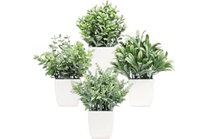 Cekene 4PC Artificial Greenery Potted Plants Indoor Small Faux Eucalyptus Plants in Pots Plastic Artificial Green Plants for Indoor Table Desk Shelf Office Kitchen Bedroom