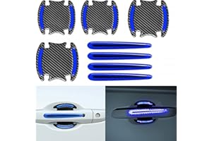 SIGANORPY 8Pieces Universal 3D Carbon Fiber Auto Door Handle Scratch Protection Cover Guard Film, Universal Car Door Cup Handle Paint Scratch Protector Sticker Car Safety Reflective Strips (Blue)
