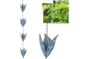 MOCOLI 2.6m Regenkette, Dachrinne Regen Kette Regenkette Ablaufkette Regenkette für Dachrinnen Gutter Rain Chains Blaue Blattförmige Regenketten Aus Eisen Terassendeko Haushalt Dekorative