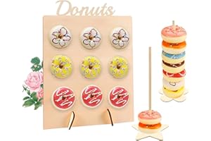 Idota 3Pcs Soportes para Donut de Madera, 9 Agujeros Pared con 2pcs Torre Soporte para Rosquillas de Madera Soporte para Donuts Decoración de Donuts para Bodas Cumpleaños Baby Shower Aniversarios - A