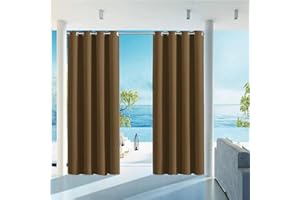 HUAXIQUE Outdoor Vorhang Wasserdicht Wetterfest Blickdicht 132X160cm Braun Verdunklungs Vorhänge mit Ösen Sichtschutz Sonnenschutz Outdoor Gardine für Balkon Terrasse Pergola Gartenlaube Veranda