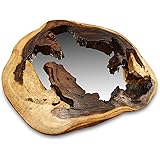 Kinaree Specchio da parete in legno di acacia, specchio da bagno o corridoio, 40-50 cm