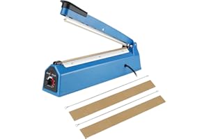VONLUX Impulse Heat Sealer Portable Sealing Machine, 300mm Plastic Bag Sealer, Manual Seal Food Packing Machine, with 2 Spare Heating Wires and High Temperature Cloth, for PP PE Plastic Bag