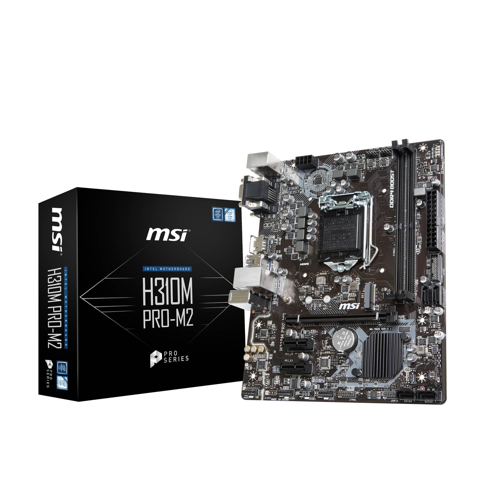 MSI H310M PRO-M2 Motherboard, mATX - Supports 9th/8th Gen Intel Core/Pentium Gold/Celeron Processors, LGA 1151 â€“ DDR4 Memory Boost 2666+ MT/s OC, 1 x PCIe 3.0 x16, 1 x M.2, Intel I219-V Gigabit LAN