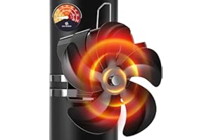 ‎XMASNEED Xmasneed Ofenventilator, 6 Blatt Kaminventilator Ohne Strom, Wärmebetriebener Rohr Kamin Ventilator mit Thermometer, Ofenventilator Ohne Strom Leiser Betrieb, Ofen Ventilator für Holz/Ofenrohr