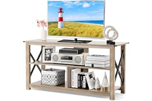 CASART TV Stand Cabinet for 55 Inch TVs, 3-Tier Wooden Media Stand with Shelves, X-Shaped Frame, Modern TV Console Table Industrial TV Unit for Living Room Bedroom (Grey Wash)