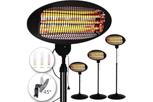 Chauffage infrarouge 2000W réglable 132-210cm 3 niveaux de chauffage radiateur d’appoint terrasse chauffage radiant IPX4 parasol chauffant