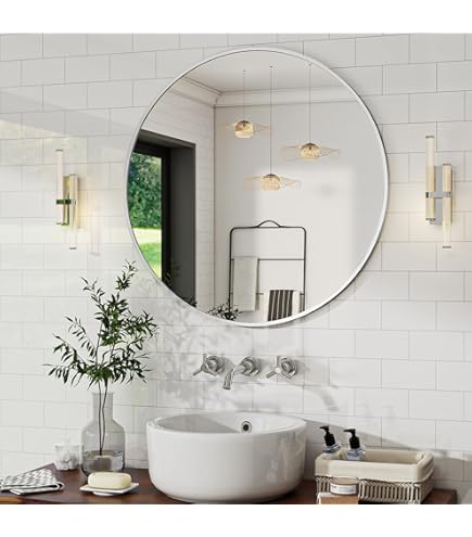 Koonmi 106 cm Grote Ronde Spiegel met Aluminium Frame voor Badkamer, IJdelheid, Woonkamer, Slaapkamer, Entree, Wanddecoratie