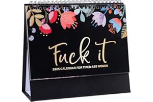 RUNMEIHE Fuck It Desk Calendar 2025, Funny Novelty Monthly Desktop Calendar for Tired-Ass Women, Twin Wire Spiral Binding Thick Pape Sweary Calendar for Home Office Academic