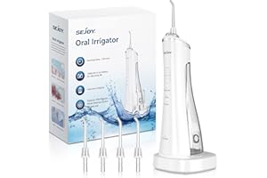 Sejoy Irygator do zębów, irygator wodny, bezprzewodowy, ze stacją ładującą, środek do czyszczenia dziąseł międzyzębowych 2023, przenośny irygator do jamy ustnej, 3 tryby i 4 końcówki, wodoodporność