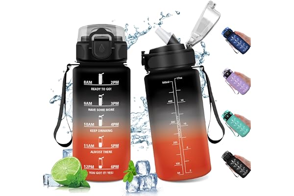 500 ml motiverande vattenflaska med sugrör, läckagesäker vattenflaska, återanvändbar, sportflaska med motiverande tidsmarkör