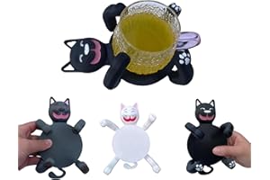 GENERIC 3D Printed Cat Coasters with Moving Legs - Cute Cat Mug Holders for Drinks, Heat Resistant Coasters That Hold the Cup, Pet Lover Gift, Coffee Table Decor，Housewarming Present for pet Owners (black)