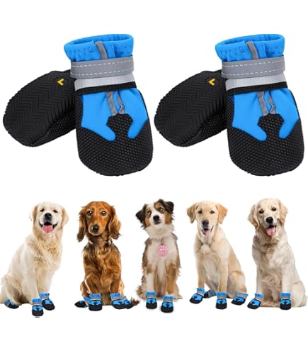 Faankiton 4 stuks hondenschoenen, pootbescherming, waterdichte hondenschoenen met antislipzool en reflecterende riemen voor middelgrote en grote honden (7
