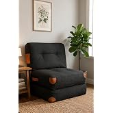Reyo Pufymax Comfy Yeni Nesil Bohem Tekli Koltuk Yatak Olabilen Katlanır Berjer &amp; Mod&uuml;ler Yer Yatağı 75x75x 85 cm Keten Siyah