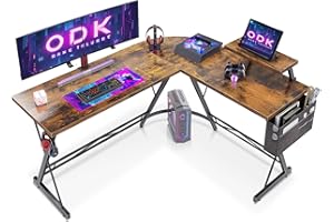 ODK Escritorio Gaming con Soporte para Monitor Escritorio en L Mesa para Computadora Madera Vintage 147x120cm