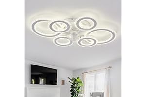 YUNZI Ventilatore Da Soffitto Con Luce E Telecomando, 76CM Lampadari Ventola, Con Luce LED Dimmerabile Per Soggiorno, 6 Velocità Del Vento, 6 Luci, Reversibile DC Plafoniera Con Ventilatore-White