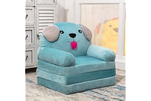 BYBYME Kids Fold Out Chair Bed - Foldable Toddler Chair Lounger for 1-3 Year Old Children - Folding Sofa Bed Cute Couch Armchair for Playroom Bedroom (Blue Dog)