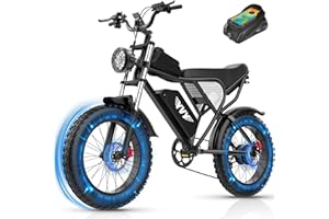 YVY Electric Bike for Adults, 48V-52V, 20/40AH Removable Battery Ebike, Max 50–180 Miles Electric Motorcycle, 20'' Fat Tire Dirt Bike, Full Suspension Electric Mountain Bike, Dual Disc, 7 Speed