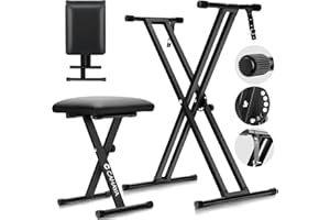 CAHAYA Taburete y Soporte para Teclado de Piano - Soporte Doble en Forma de X Ajustable en Altura Negro Adecuado para 61>88 Teclas