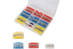 DINGYUAN Cosses thermo‑soudables avec gaine thermorétractable – 140 pièces, étanches 2:1, sans plomb, basse température de fusion, AWG 26–10, 4 couleurs, pâte à flux incluse