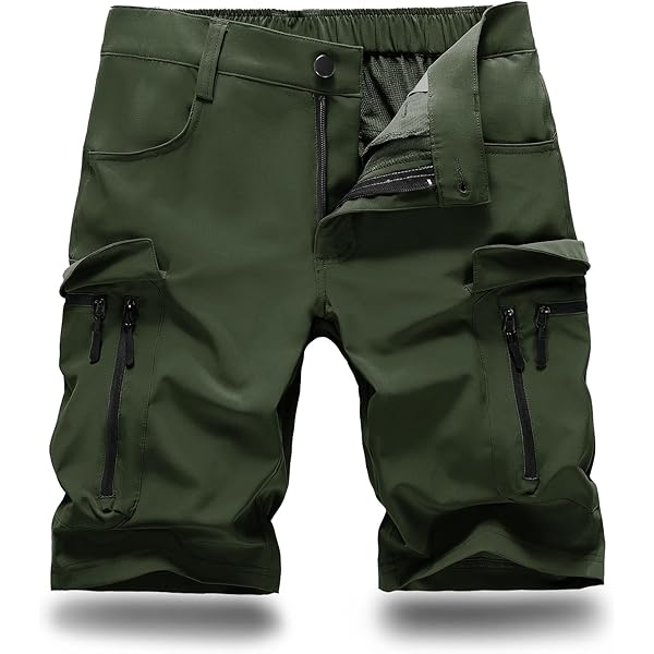 Hiauspor Korte Broek Heren, Zomer Lichtgewicht Sneldrogend met 5 Zakken Cargo Bermuda Wandelbroek Sport Chino Trekking Outdoor MTB Broek Heren Kort Ademend Stretch