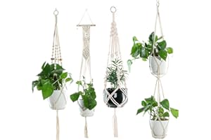 Ambolio 4 Stück Makramee Pflanzenhalter,Makramee Blumenampel,Hängende Blumentöpfe,Blumentopf Hängend,Boho Blumentopf Hängend.