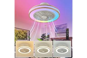 LOKUNM Ceiling Fans with Lights RGB Dimmable Ceiling Fan Lights with Remote Control 20 Inch Quiet Ceiling Fan Light Bladeless Ceiling Light with Fan Modern Fan Light Ceiling for Bedroom,Kid’s Room