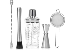 SAVORLIVING Set di Shaker da Cocktail da 12 Once, Kit da Barista in Acciaio Inossidabile da 5 Pezzi, Strumenti da Bar per Bevande Muddler Integrato, Jigger, Cucchiaio, colino, Set da Barista