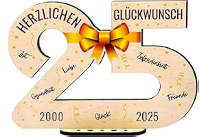 defiPad 2025 Holz-Schild Gästebuch 25 Geburtstag Geschenk fur Frau oder Mann | 25 Jahre Holz Geschenke und Gästebuch fur Geburtstag Jubiläum | Geburtstagsdeko | Geburtstagsgeschenk für Frauen