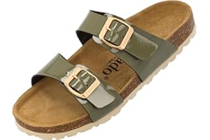 Palado Pantoletten Damen Samos - elegante Sandalen Made in Spain - bequeme Hausschuhe mit dämpfendem Kork-Fußbett - modische Sommerschuhe