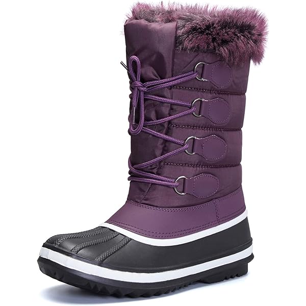 JBU Women's Alaska Waterproof Winter Boots - Mid Calf Casual Lace Up With Memory Foam