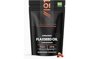 Organic Flaxseed Oil Capsules 1440mg - 64% Omega 3-6-9 – 60 Count – Cold Pressed – Rich in Alpha Linoleic Acid, Linoleic Acid & Oleic Acid - by Alpha01