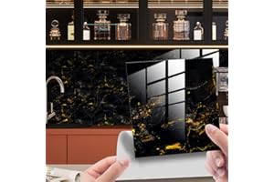 HORIWE Marble Tile Stickers for Kitchen Bathroom Backsplash PVC Waterproof Oil Proof DIY Self Adhesive New Wall Stickers Home Decor 6x6 Inches 20pc (Black+Gold Marble Pattern 2, 15x15cm(6"x6"))