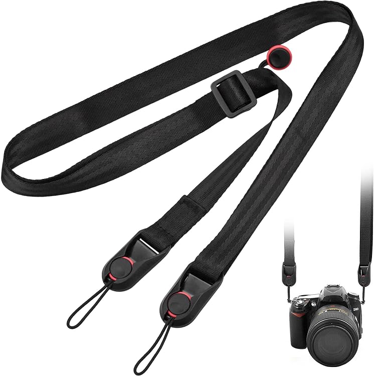 Sangle Appareil Photo Réglable Benaton - Bandoulière + Dragonne - Nylon Noir - Universelle Pour Canon, Nikon, Sony