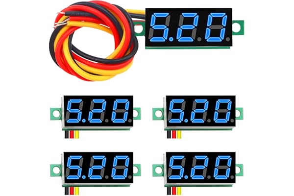 YIXISI 5 Pièces 0.28 Pouce Mini Voltmètre Numérique Panneau, 0-100V DC Trois Fils Testeur de Tension LED Affichage, LED Mètre de Tension Numérique (Bleu)