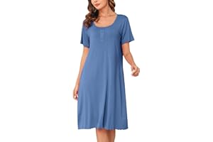 Vlazom Damska koszula nocna, damskie miękkie koszulki nocne z dekoltem w kształcie litery U, sukienka nocna z krótkim rękawem, koszula nocna, bielizna nocna, rozmiar 6-24