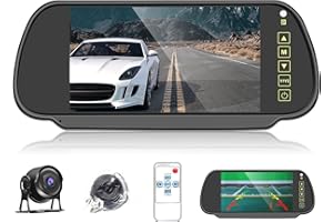HODOZZY Rückspiegel Rückfahrkamera 7 Zoll Farb-LCD-Spiegel Monitor, IP66 Wasserdicht HD-Kamera, Nachtsicht, Spiegel/Normale Bilder, Bildschirm Einparkhilfe mit 15m Kabel 12V-24V für Autos, PKW, LKW, SUVs