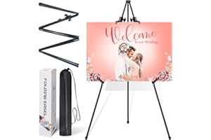 VAIIGO Metall-Staffelei 168cm, Faltbar & Höhenverstellbar - Poster Staffelei Ständer mit Fixierschellen für Hochzeit/Poster-Displays mit Beutel(Schwarz01,1Stück)