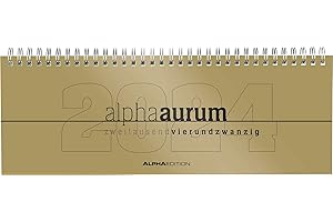 Agenda horizontal de mesa alpha aurum 2024, planificador de oficina, 29,7 x 10,5 cm, calendario de mesa, 1 semana en 2 páginas, dorado, encuadernación con anillas. Alpha Edition