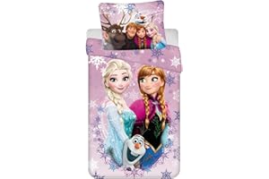 JERRY FABRICS Disney La Reine des Neiges Anne Elsa Parure de lit pour enfant Housse de couette 135 x 140 x 200 cm Violet
