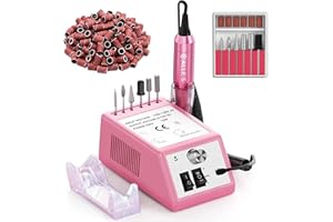 Alle's Ponceuse pour Ongles Professionnel, Lime a Ongle Electrique, 20000 RPM Kit de Manucure et Pédicure Professionnel avec Vitesse et Direction Réglables, avec 100 Bandes de Ponçage, Rose