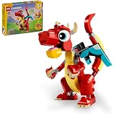 LEGO Creator 3&rsquo;&uuml; 1 Arada Kırmızı Ejderha 31145 &ndash; 6 Yaş ve &Uuml;zeri &Ccedil;ocuklar i&ccedil;in Doğum G&uuml;n&uuml; Hediyesi Fikri, Balık ve Z&uuml;mr&uuml;d&uuml;anka