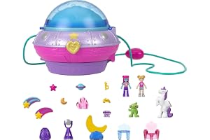 Polly Pocket HCG25 - Rymdleksak, 2 mikrodockor, 15 tillbehör, 1 modepjäs, pop & swap-funktion, fantastisk leksakspresent för