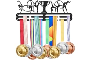 SUPERDANT Soporte para medallas, marco para gimnasia, resistente, de acero negro, con elementos, ganchos montados en la pared, estante para medallas para exhibir más de 60 medallas